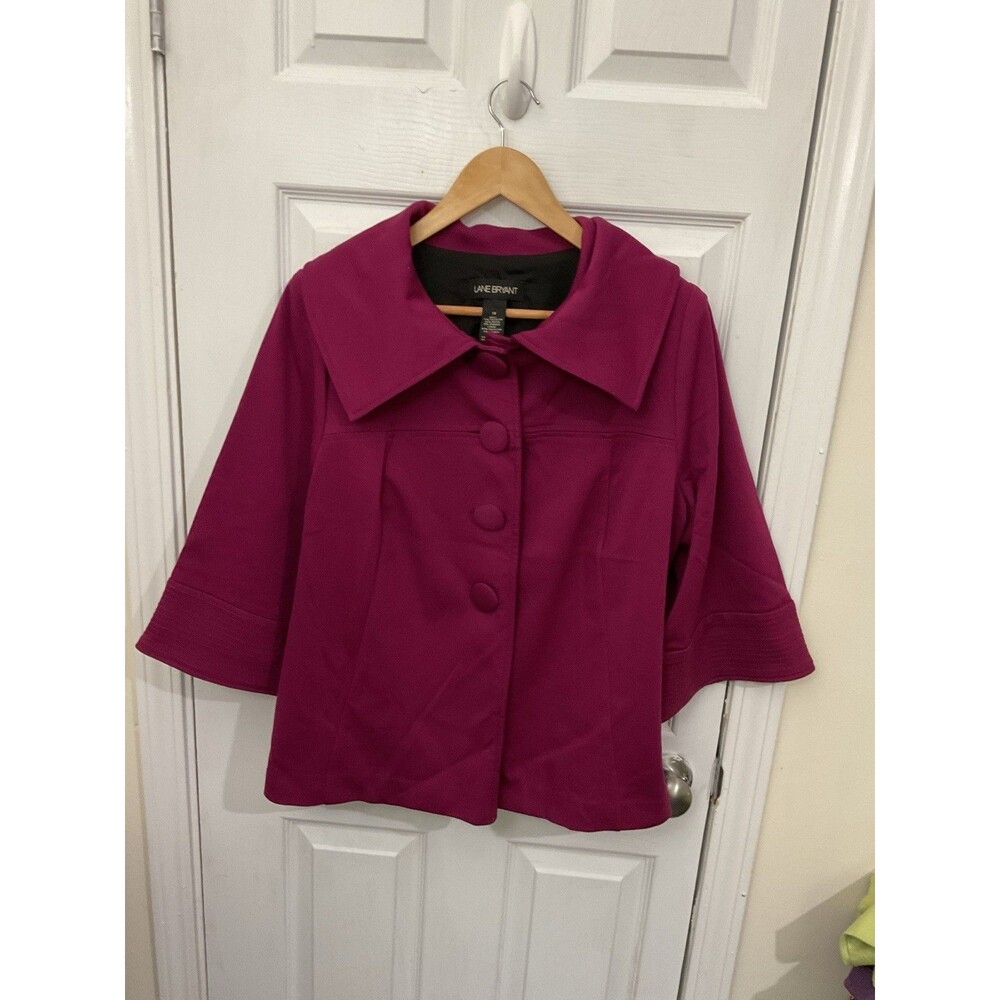 Lane Bryant Pink Button Jacket Womens 16 Plus Size Collared Lined Pockets Short